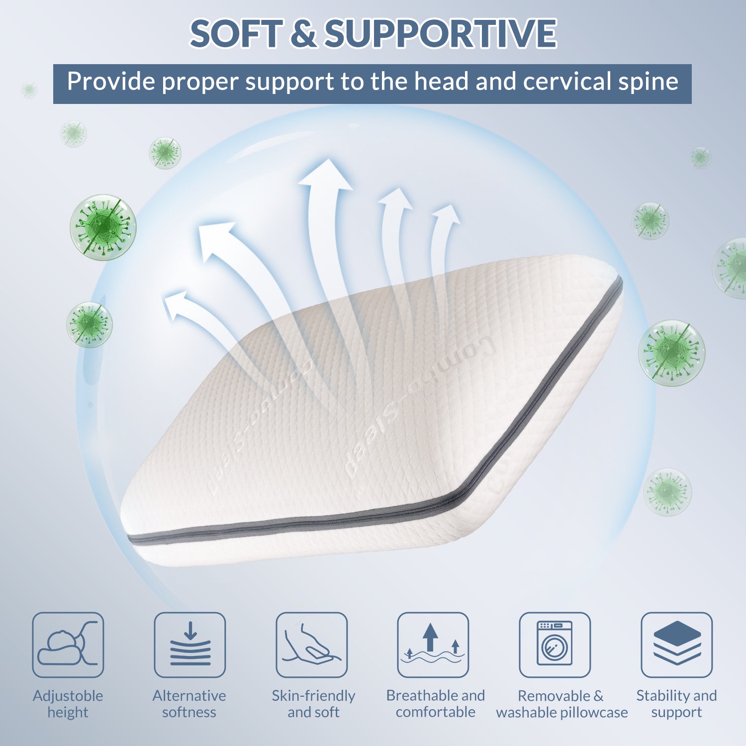 ComboPillow - Patented With 8 Adjustable Heights Pillow